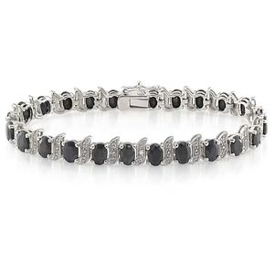 Oval Black Sapphire and Diamond Accent Bracelet in Sterling Silver